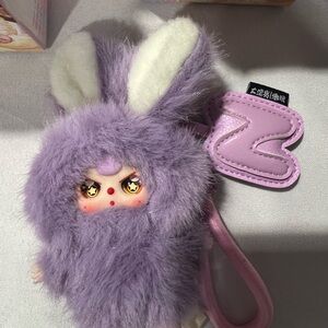 Authentic Baby Three Super Mini Bunny -letter N Cute Purple Bunny Plush Keychain